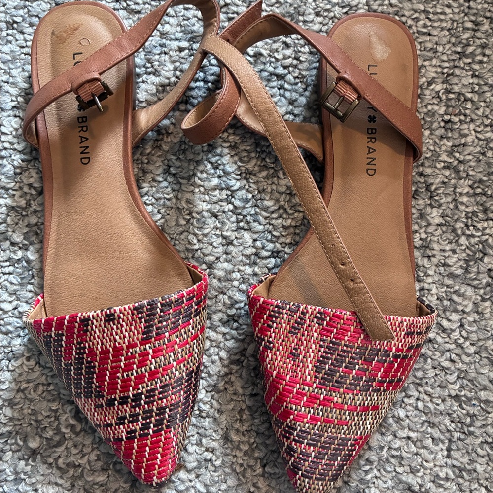 Lucky Brand Makaby Woven Pointed Toe Slingback Ankle Buckle Sandals